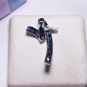 Estate .71ctw Real Baguette Blue Diamond channel Ribbon 14Kt W/Gold Slide #23405